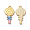 Alloy Enamel Pendants, Golden, Lollipop Charm, Yellow, 24x12x2mm, Hole: 1.5mm
