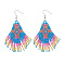 Handmade Chinese Style Glass Seed Beads Hexagon Pattern Tassel Dangle Earrings, Platinum, Marine Blue, 80x45mm