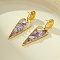 304 Stainless Steel Heart Dangle Stud Earrings, with Natural Amethyst, Real 18K Gold Plated, 52x16mm