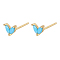 Golden 925 Sterling Silver Micro Pave Cubic Zirconia Stud Earrings, Leaf, Cyan, 5.5mm