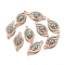 Alloy Links Connectors, with Crystal & Aquamarine Rhinestone, Evil Eye, Golden, 10.5x22x3mm, Hole: 1.5mm