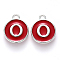Platinum Plated Alloy Enamel Charms, Cadmium Free & Lead Free, Enamelled Sequins, Flat Round with Letter, Red, Letter.O, 14x12x2mm, Hole: 1.5mm