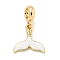 Rack Plating Alloy Enamel Fishtail European Dangle Charms, Large Hole Pendants, Golden, Cadmium Free & Nickel Free & Lead Free, White, 25mm, Hole: 4.6mm, Fishtail: 15.5x16.5x2.5mm