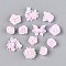 Flower Resin Cabochons, for Jewelry Making, with Glitter Powder, Pink, 6~12x6~12x2.5~6mm, about 2500~3000pcs