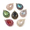 Brass with K9 Glass & Rhinestone Pendants, Light Gold, Teardrop Charms, Mixed Color, 24.5x16.5x8mm, Hole: 1.6mm