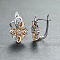 Brass Micro Pave Cubic Zirconia Flower Hoop Earrings, Platinum, Coral, 16x11mm