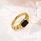 304 Stainless Steel Pave Cubic Zirconia Finger Rings for Women, Rectangle, Real 18K Gold Plated, Faceted, Black, Inner Diameter: 19mm