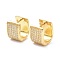 Brass Micro Pave Cubic Zirconia Hoop Earrings, Long-Lasting Plated, Cadmium Free & Lead Free, Real 18K Gold Plated, 14x12.5x10.5mm, Pin: 1mm