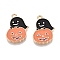 Halloween Theme Rack Plating Alloy Enamel Pendants, Golden, Ghost with Pumpkin Charm, Black, 20.5x15x1.5mm, Hole: 1.6mm
