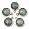 Natural Green Aventurine Charms, with Light Gold Plated Brass Edge and Loop, Half Round/Dome, Faceted, 14x11x5mm, Hole: 1.5mm
