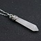 Natural Quartz Crystal Faceted Bullet Point Pendant Necklaces, Bullet Head, Alloy Cable Chain Necklaces, Platinum, 15.75 inch(40cm)