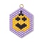 Hallowen Theme Glass Seed Beaded Pendants, Hexagon, with 304 Stainless Steel Jump Ring, Real 18K Gold Plated, Pumpkin, 30.5x24x2.5mm, Hole: 2.5mm