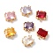 Brass Pave Glass Connector Charms, Nickel Free, Rectangle Links, Golden, Mixed Color, 11x9x4mm, Hole: 1.2mm