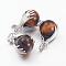 Gemstone Pendants, with Brass Findings and Natural Tiger Eyes, Round, Platinum, Saddle Brown, 27x18mm, Hole: 4x6mm