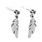 201 Stainless Steel Dangle Stud Earrings, with Clear Cubic Zirconia, Feather, Stainless Steel Color, 26mm, Pin: 0.8mm