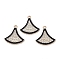 Alloy Enamel Pendants, with Rhinestone, Cadmium Free & Lead Free, Light Gold, Fan, 21x19.5x1.5mm, Hole: 1.8mm