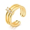Clear Cubic Zirconia Triple Line Open Cuff Ring, Rack Plating Brass Jewelry for Women, Cadmium Free & Lead Free, Golden, US Size 6 1/2(16.9mm)
