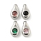 Brass Glass Pendants, Teardrop Charms, Real Platinum Plated, 11x6x3.5mm, Hole: 3.5x1.5mm