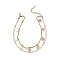 Glass Beads Anklets, Brass & Iron Flat Round Charm Anklets, Jewely for Women, Golden, 520mm