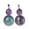 Natural Fluorite & Natural Amethyst Pendants, Gourd Charms, with Rack Plating Platinum Tone Brass Findings, Cadmium Free & Lead Free, 35x19.5x7.5mm, Hole: 8x5mm