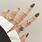 7Pcs Oval/Horse Eye/Heart Alloy Resin Finger Rings, Golden, Inner Diameter: 15~19mm