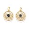 Brass Micro Pave Cubic Zirconia Pendants, Flat Round & Evil Eye, with Jump Ring, Real 16K Gold Plated, 15x13x2mm, Hole: 3mm