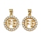 Brass Micro Pave Cubic Zirconia Pendants, Word FE, Long-Lasting Plated, Cadmium Free & Lead Free, Rack Plating, Real 18K Gold Plated, Flat Round, 17.5x15.5x2.5mm, Hole: 4.5x3.5mm