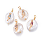 Natural Cultured Freshwater Pearl Pendants, with Brass Cubic Zirconia Findings, Nuggets with Bird, Golden, Mixed Color, 17~26x11~16x5~11mm, Hole: 1.6~2mm