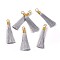 Nylon Tassel Big Pendants, with Iron Findings, Golden, Dark Gray, 80x8.5mm, Hole: 5x6.5mm