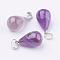 Natural Amethyst Pendants, with Platinum Tone Brass Findings, Drop, 24~24.5x14mm, Hole: 5x7mm