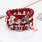 4Pcs Bohemian Style Alloy & Glass & Acrylic Charm Bracelets Set, Butterfly & Anchor & Elephant, Antique Silver, Dark Red, 7-1/8 inch(18cm)
