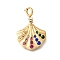 Shell 304 Stainless Steel Colorful Rhinestone Pendant Decorations, with Spring Ring Clasps, Ion Plating(IP), Real 18K Gold Plated, 24.5mm