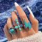 3Pcs 3 Style Synthetic Turquoise Ring Sets for Women, Boho Alloy Stackable Rings, Mixed Shapes, Cross, Inner Diameter: 15~18mm, 1Pc/style