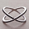 Simple Style Brass Cubic Zirconia Finger Rings, Criss Cross Rings, Platinum, Black, US Size 8(18.1mm)