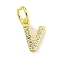 Letter Brass Micro Pave Clear Cubic Zirconia Pendants, Cadmium Free & Nickel Free & Lead Free, Jump Ring, Real 18K Gold Plated, Letter V, 9x7x1.8mm, Jump Ring: 5x0.9mm, Hole: 3.5mm