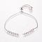 Brass Chain Bracelet Making, Box Chain Bracelets, Slider Bracelets Making, with Cubic Zirconia, Round, Real Platinum Plated, 9-1/2 inchx1/8 inch(240x1mm, Hole: 1mm)
