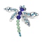 Dragonfly Alloy Rhinestone Brooches for Backpack Clothes, Platinum, Blue, 61x68mm