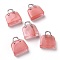 Watermelon Stone Glass Brass Pendants, Platinum, Bag, 27.5x25x10mm, Hole: 6mm