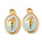 304 Stainless Steel Enamel Pendants, Oval with Conch Charms, Ion Plating(IP), Real 18K Gold Plated, Light Cyan, 17x10x3.5mm, Hole: 1.8mm