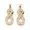 Brass Micro Pave Cubic Zirconia Pendants, Cadmium Free & Lead Free, Snake Charms, Real 18K Gold Plated, 26.5x12x5.8mm, Hole: 3x5mm