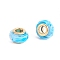 Faceted Glass European Beads, Large Hole Beads, with Golden Color Brass Core, Rondelle, Light Sky Blue, 13.5~14x8.5~9mm, Hole: 5mm