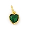 Brass Micro Pave Cubic Zirconia Pendants, Heart Charms, Rack Plating, Long-Lasting Plated, with Jump Ring, Dark Green, 9x7x3.5mm