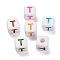 Opaque Acrylic Beads, Enamel Style, Cube with Letter, Letter T, 10x9.5x9mm, Hole: 3.8mm, about 560pcs/500g