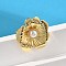 Flower Brass Finger Rings for Women, with ABS Plastic Imitation Pearl, Long-Lasting Plated, Lead Free & Cadmium Free, Real 18K Gold Plated, Inner Diameter: 18mm