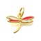 Brass with Enamel Pendants, Lead Free & Cadmium Free, Real 18K Gold Plated, Rack Plating, Dragonfly, Real 18K Gold Plated, 11x14.5x1.5mm, Hole: 3mm