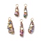 5Pcs 5 Styles Electroplated Natural Quartz Crystal Copper Wire Wrapped Pendants, Teardrop Charms, with Brass Beads, Golden, Colorful, 25~37x6~13mm, Hole: 3.5~4mm, 1pc/style