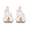 Alloy Enamel Pendants, Cadmium Free & Nickel Free & Lead Free, Light Gold, Rabbit with Carrot, White, 21.5x13x2mm, Hole: 2mm