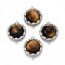 Natural Tiger Eye Connector Charms, Brass Micro Pave Clear Cubic Zirconia Flat Round Links, Platinum, 16x19.5x6.5mm, Hole: 1mm
