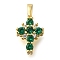 Brass Pave Clear Cubic Zirconia Pendants, Cadmium Free & Lead Free, Cross Charms, with Jump Ring, Real 16K Gold Plated, 14x7.6x4mm, Hole: 3mm