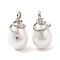 Eco-Friendly Brass Pendants, with Shell Pearl Beads, Lead Free & Cadmium Free, Teardrop with Snake Charm, Platinum, 23x12x13.5mm, Hole: 4x2mm
